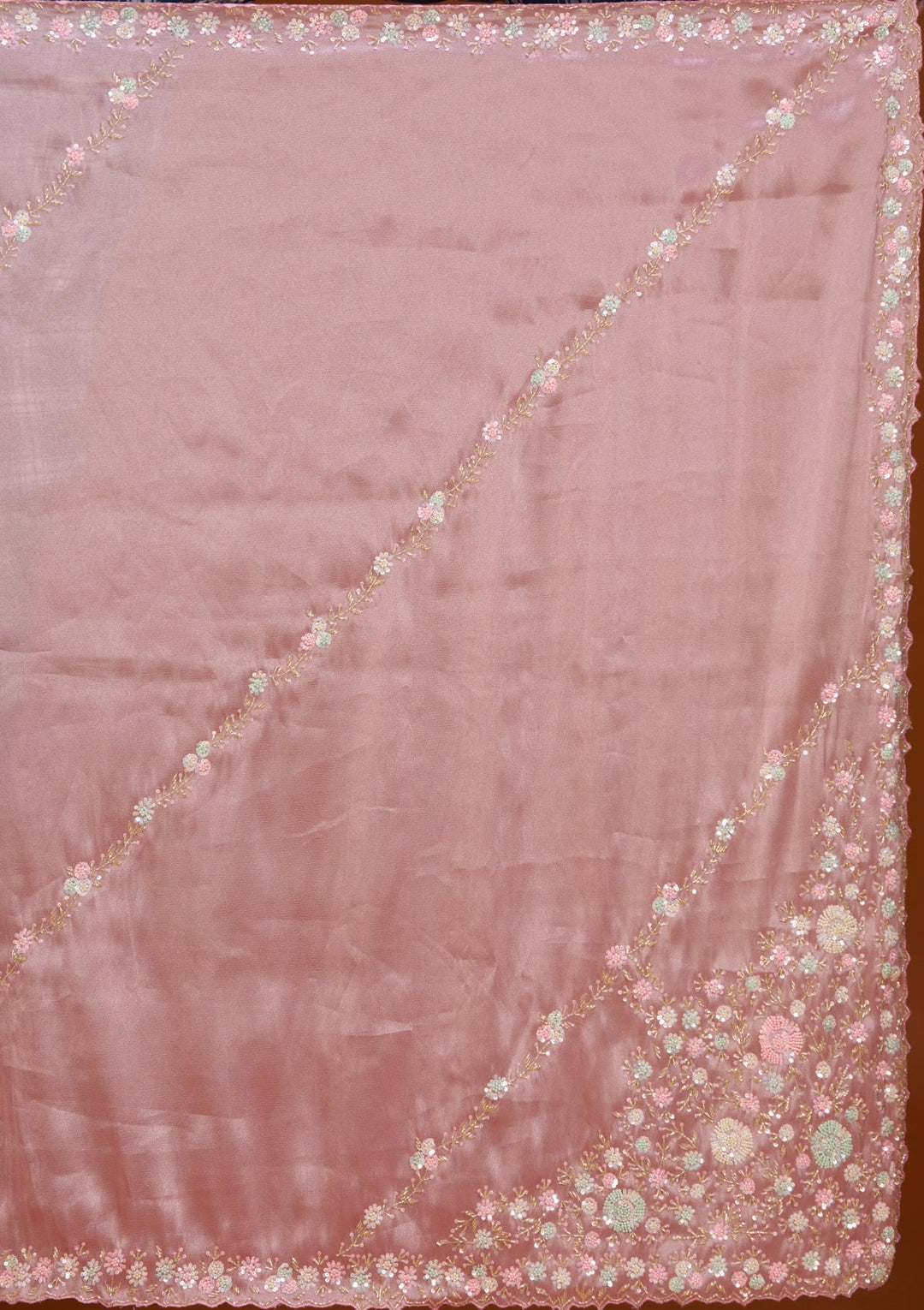 Pink Tissue Sequins Saree With Matching Blouse Piece