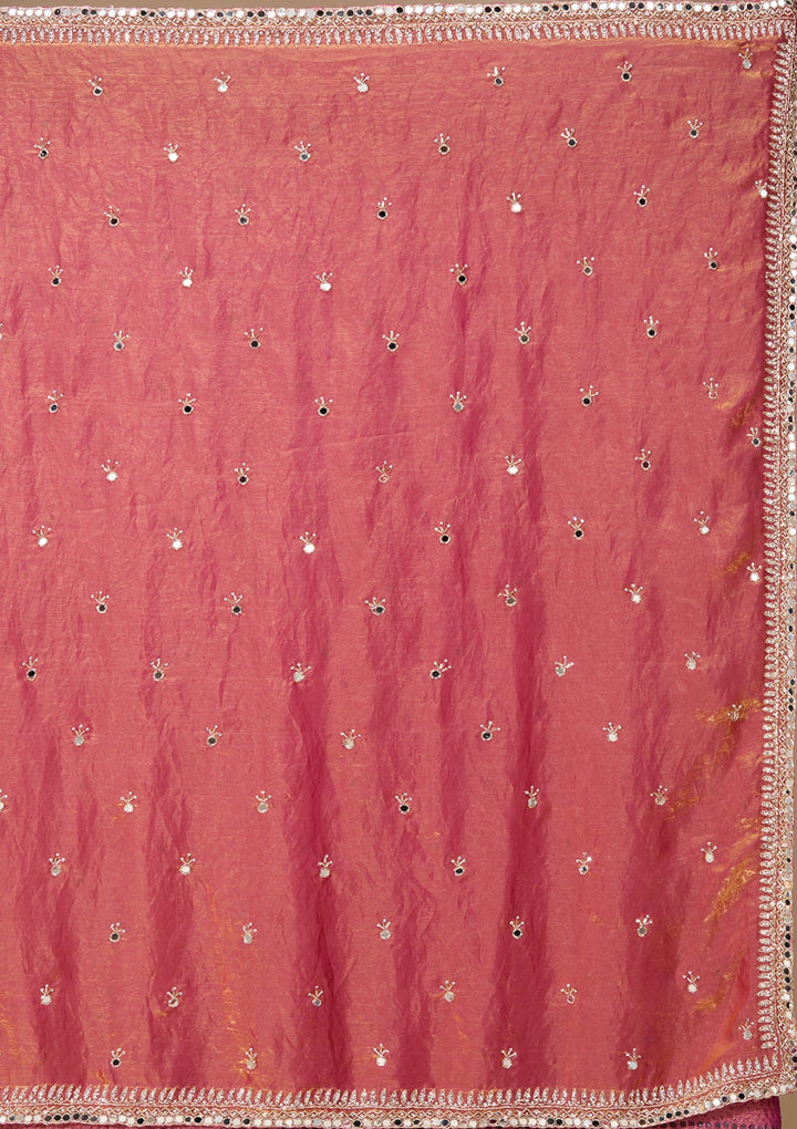 Rust Tissue Cutdana Saree With Matching Blouse Piece