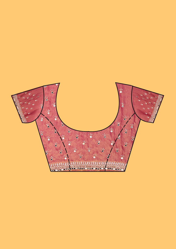 Rust Tissue Cutdana Saree With Matching Blouse Piece