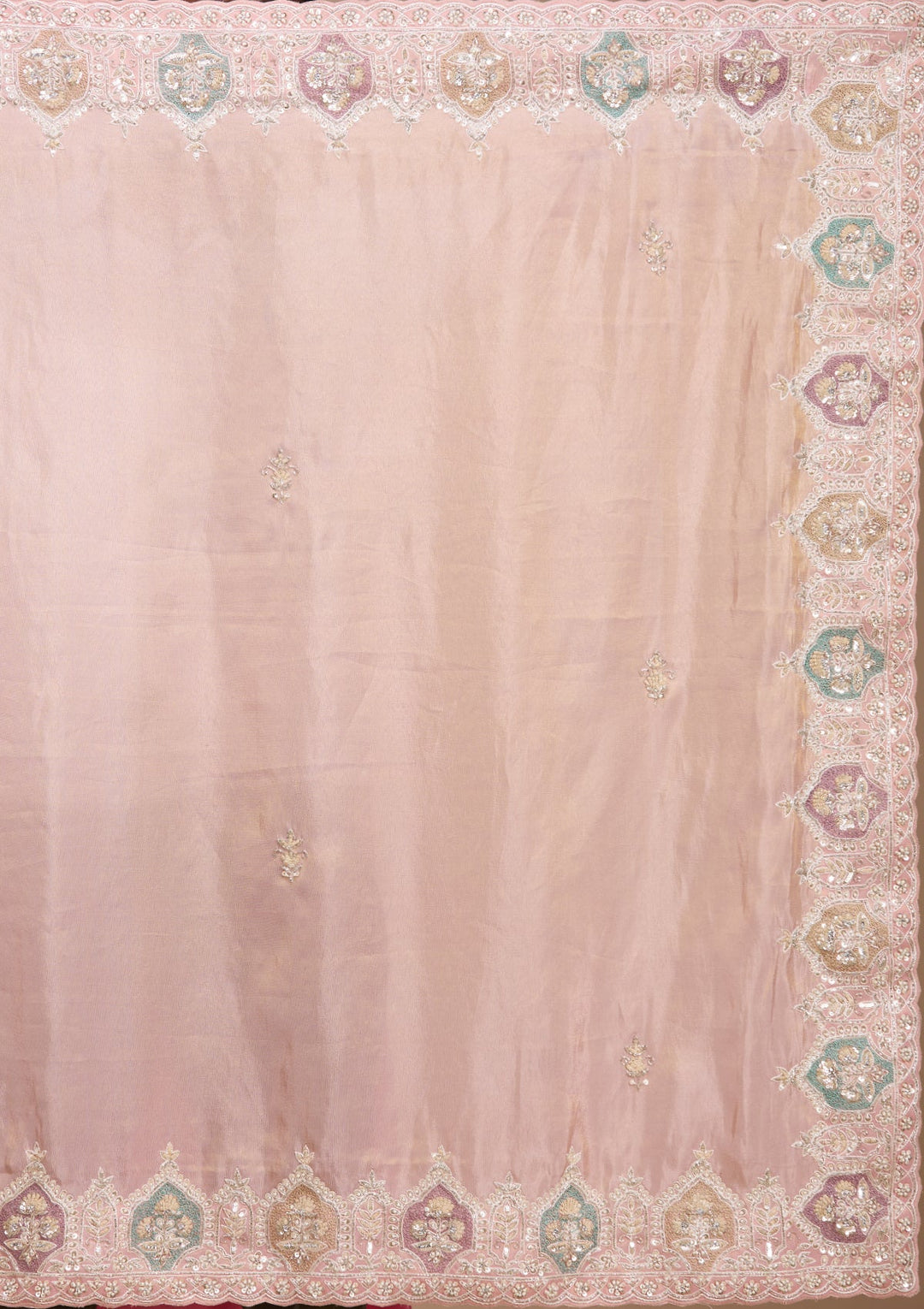 Peach Tissue Sequins Saree With Matching Blouse Piece