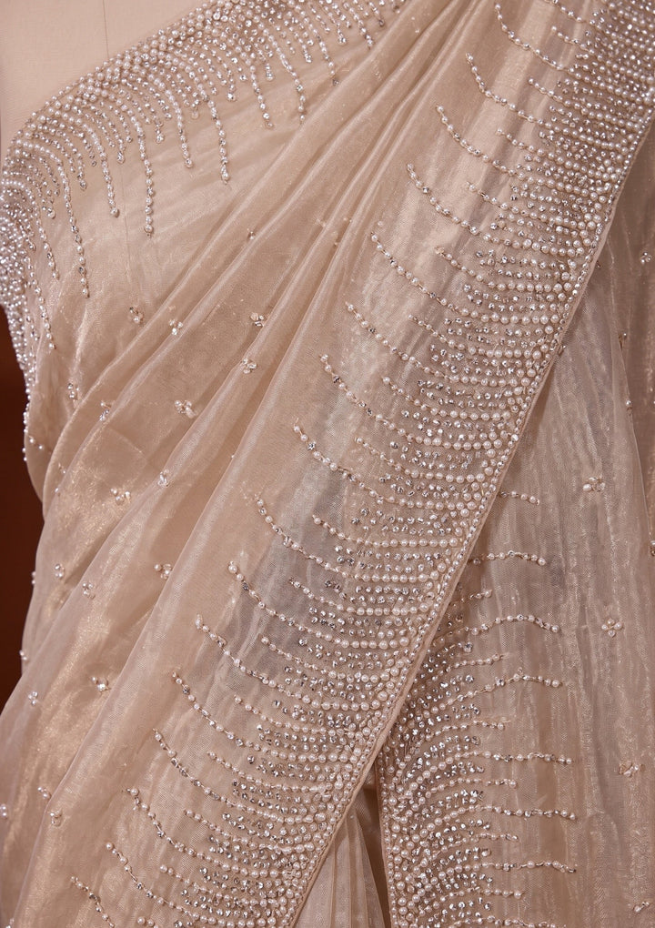 Beige Sequins Tissue Saree