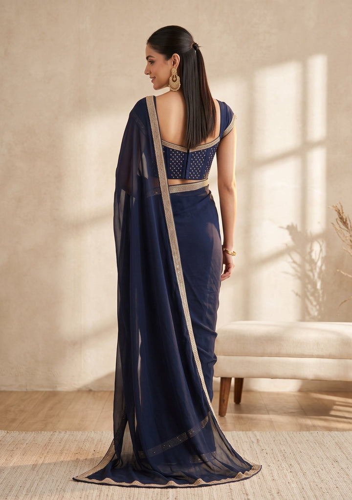 Navy Blue Cutdana Georgette Saree