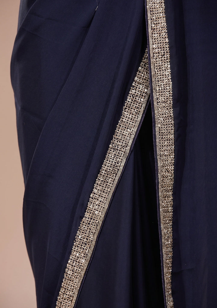 Navy Blue Cutdana Georgette Saree