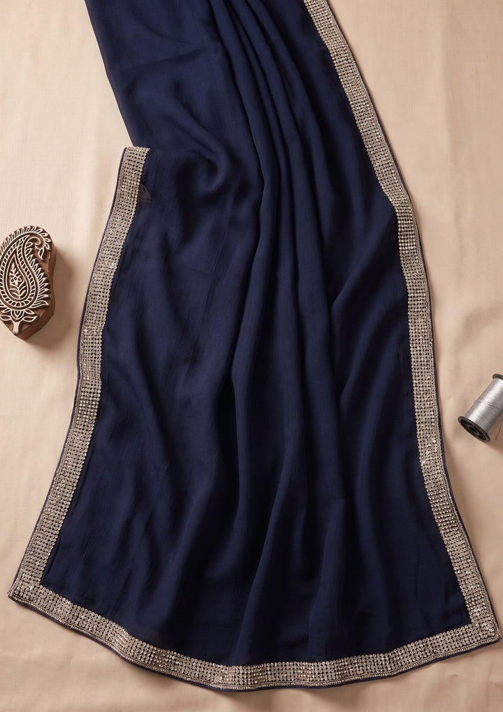 Navy Blue Cutdana Georgette Saree