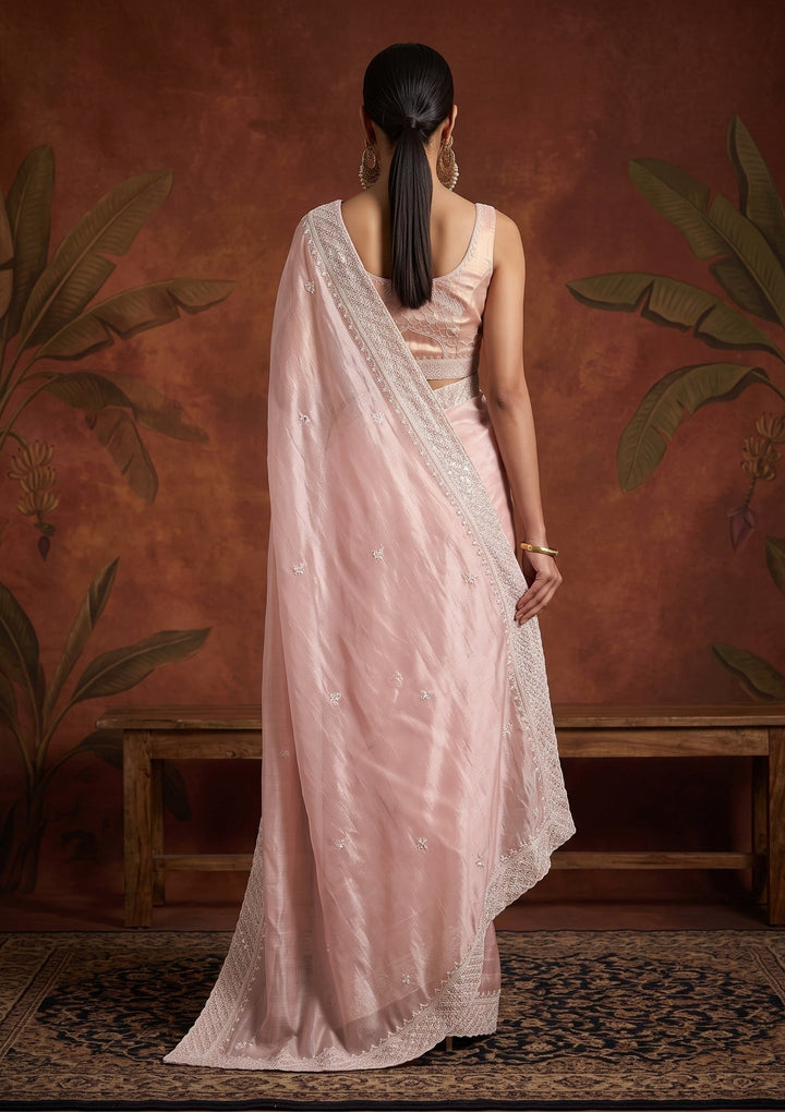 Baby Pink Cutdana Tissue Saree