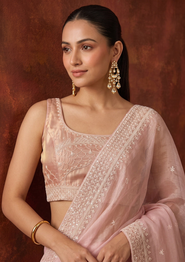 Baby Pink Cutdana Tissue Saree