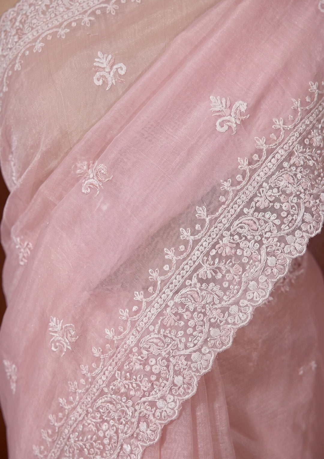 Baby Pink Cutdana Tissue Saree