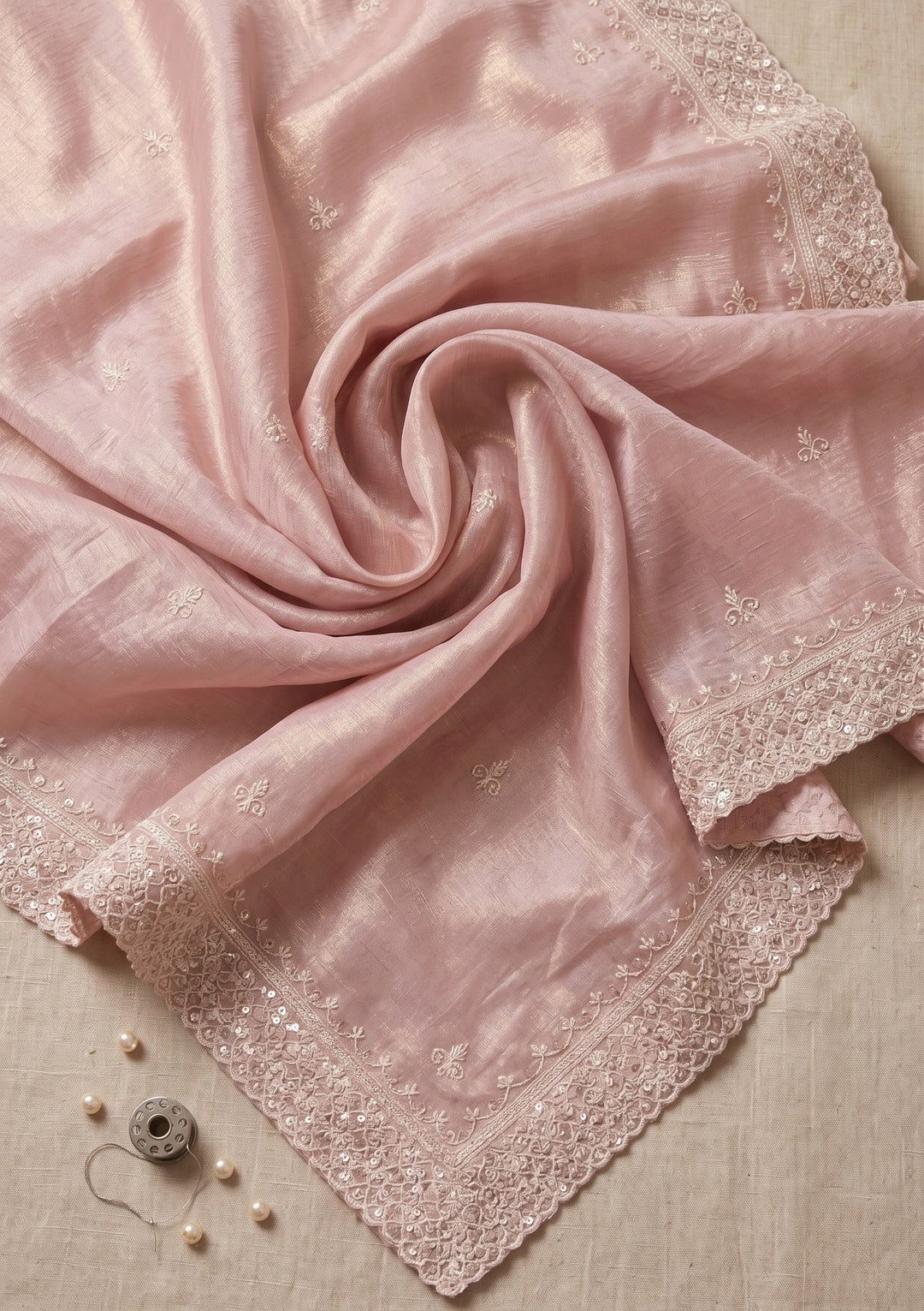 Baby Pink Cutdana Tissue Saree