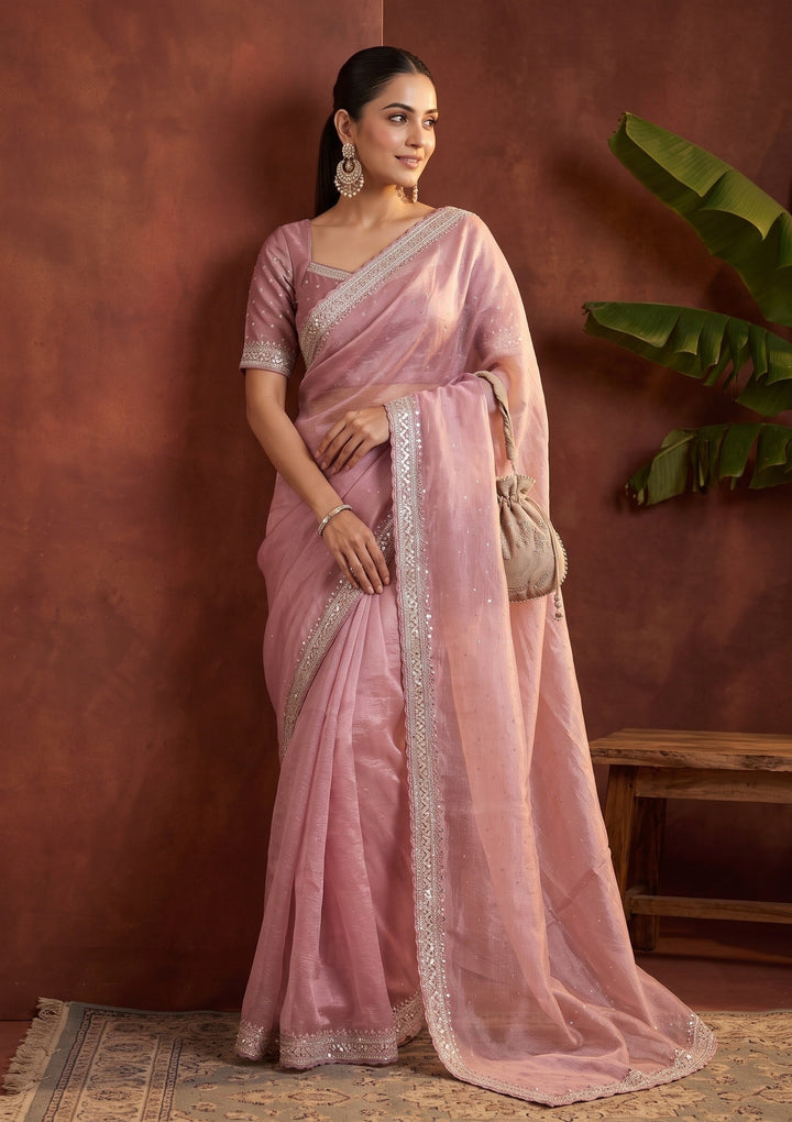 Pink Sequins Tissue Saree