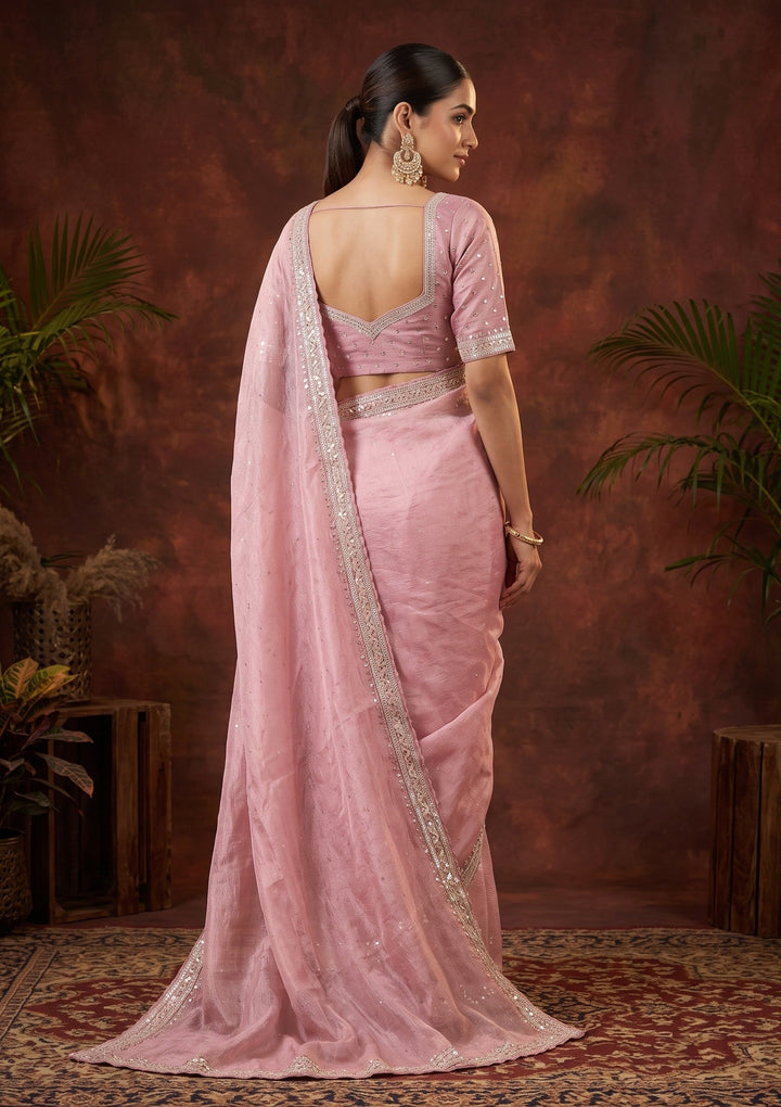 Pink Sequins Tissue Saree