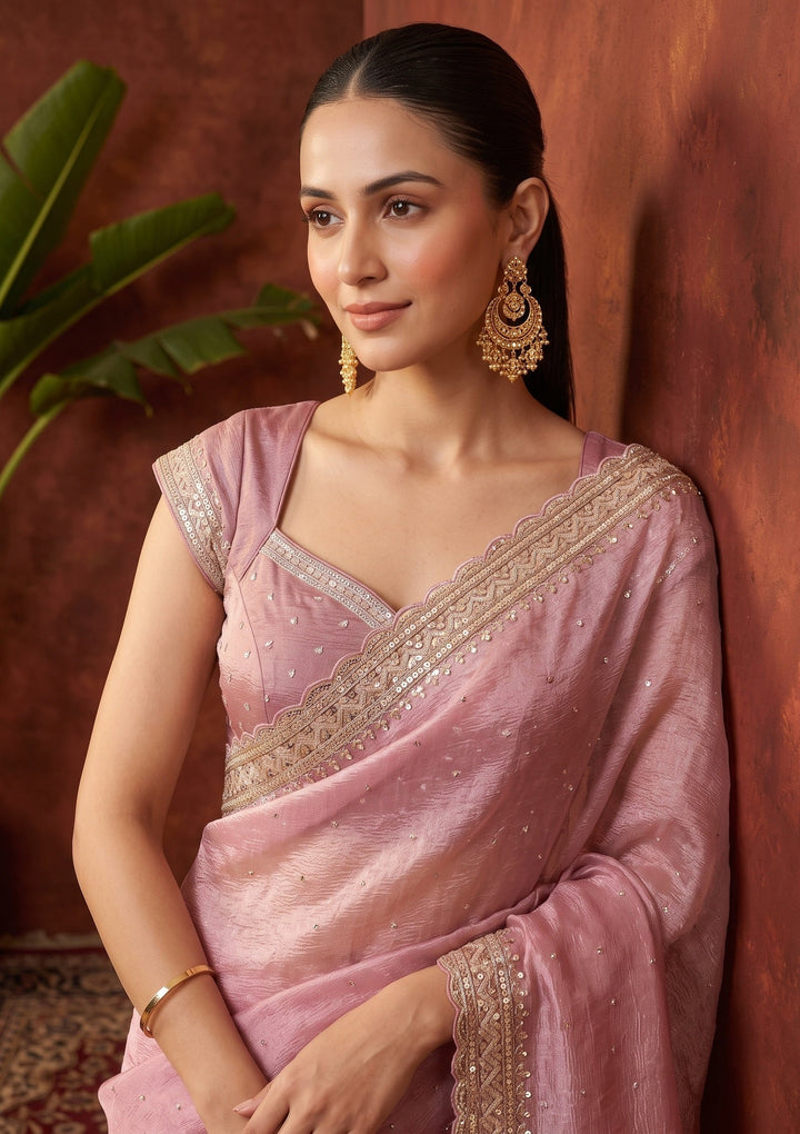 Pink Sequins Tissue Saree