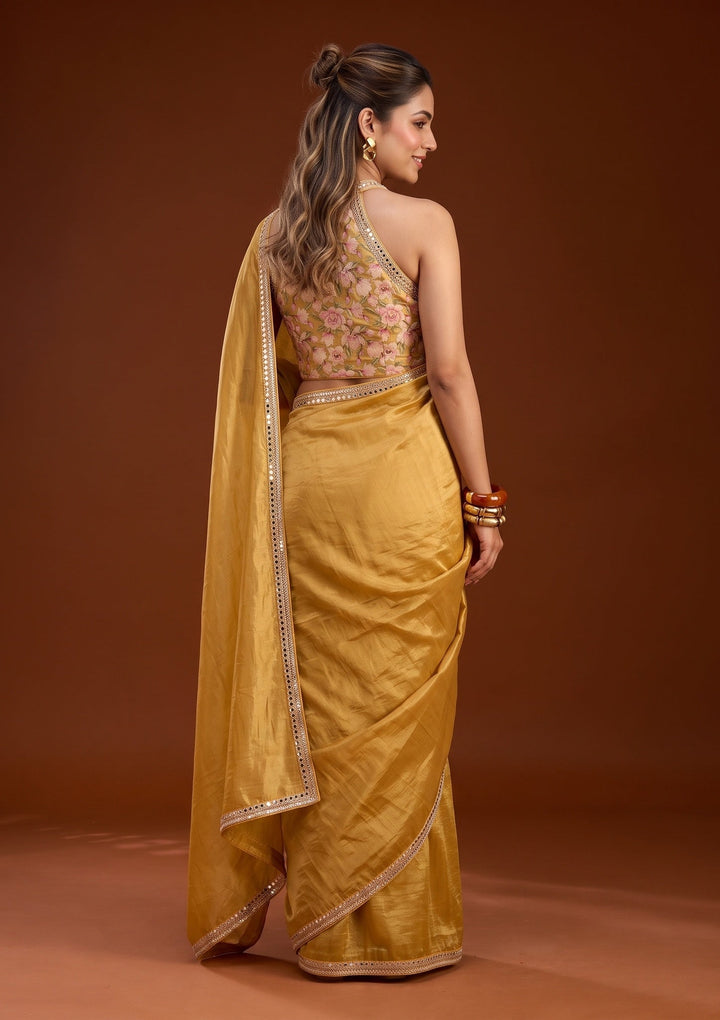 Mustard Yellow Sequins Tissue Saree
