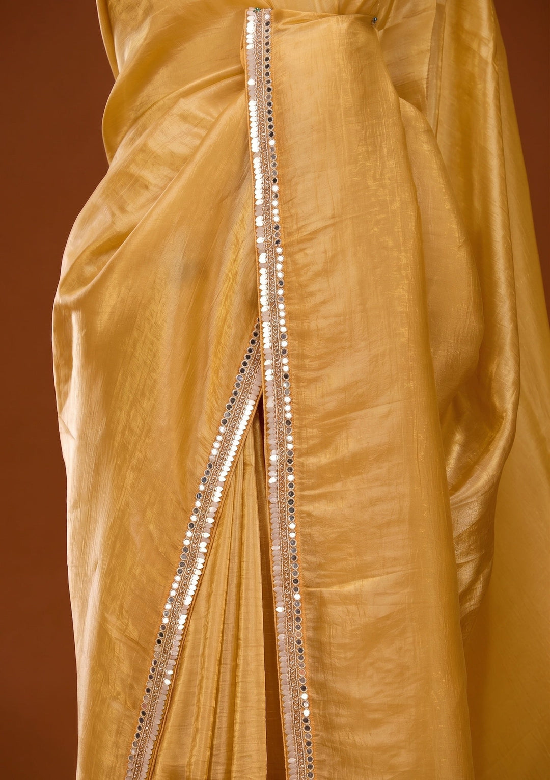 Mustard Yellow Sequins Tissue Saree