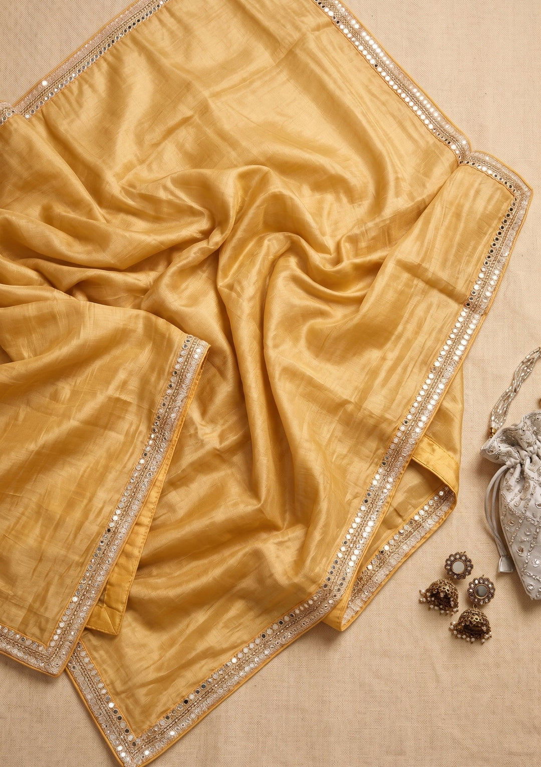 Mustard Yellow Sequins Tissue Saree