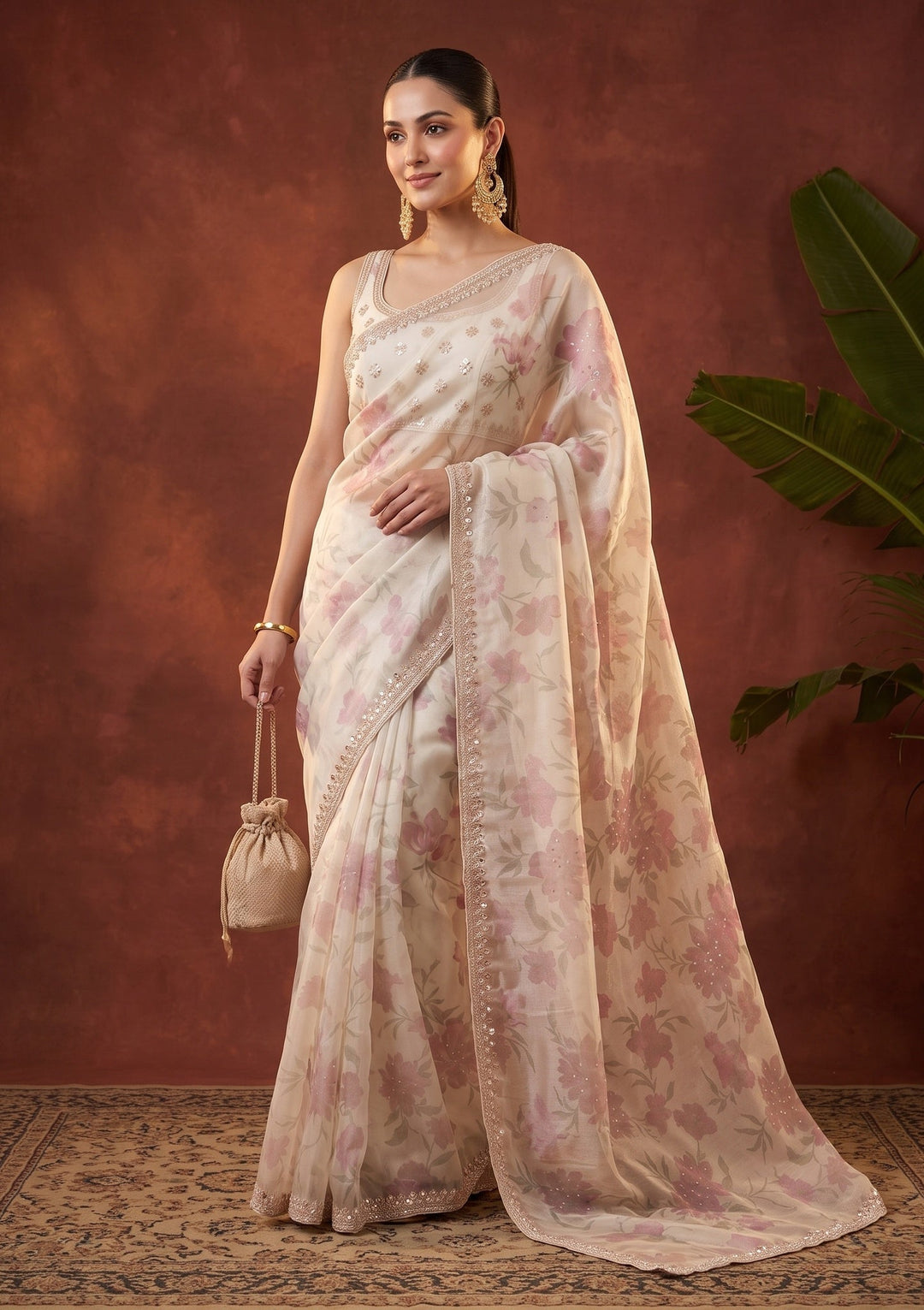 Off White Sequins Tissue Saree
