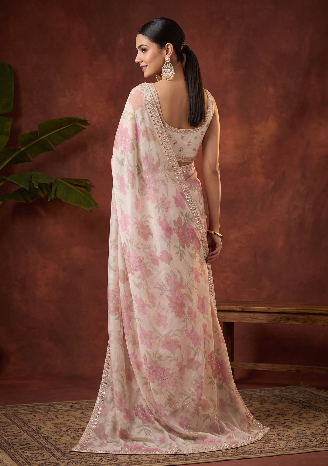 Off White Sequins Tissue Saree