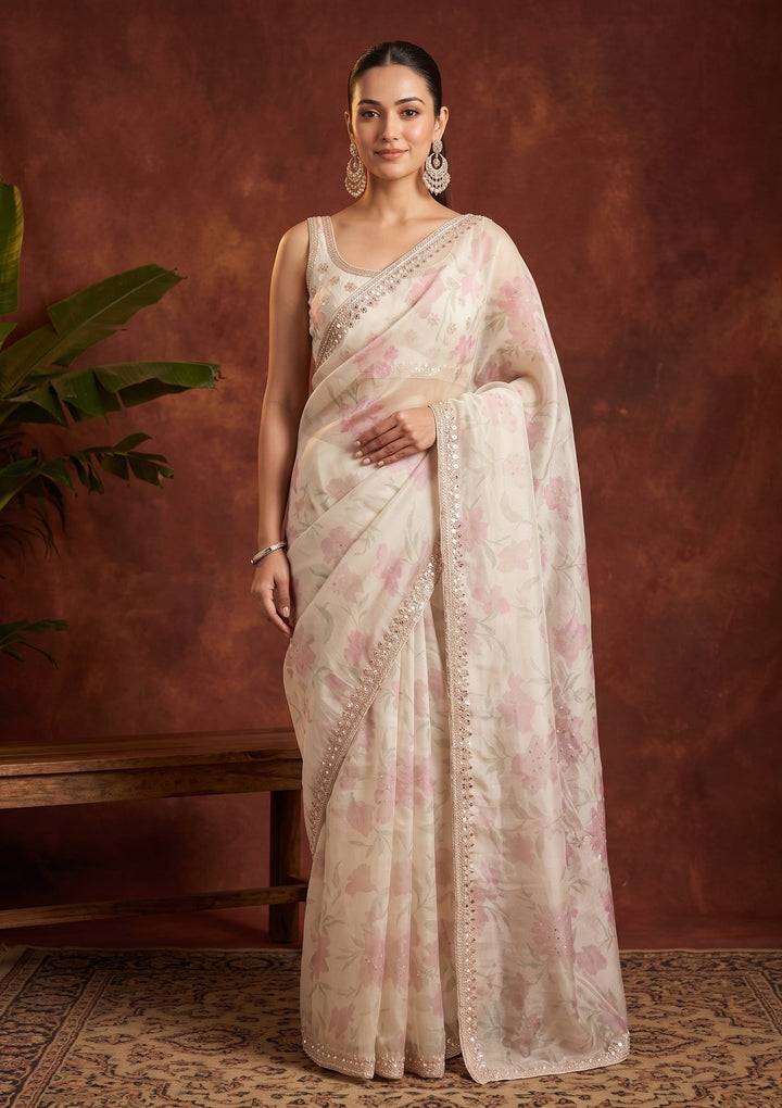 Off White Sequins Tissue Saree