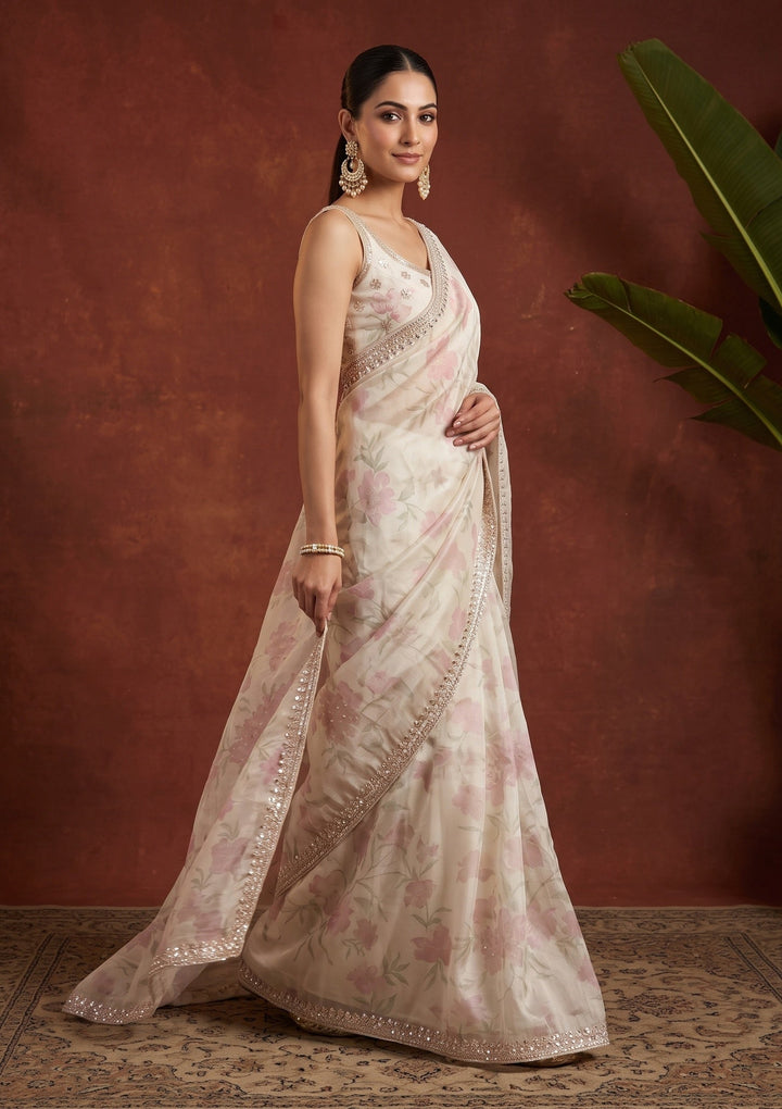 Off White Sequins Tissue Saree