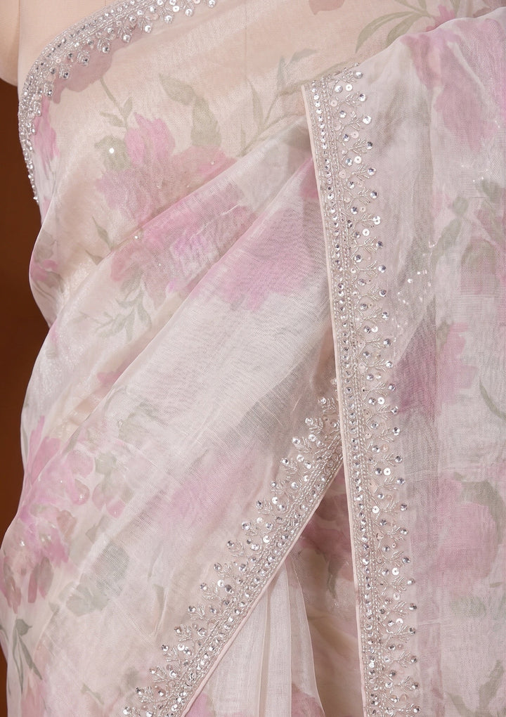Off White Sequins Tissue Saree