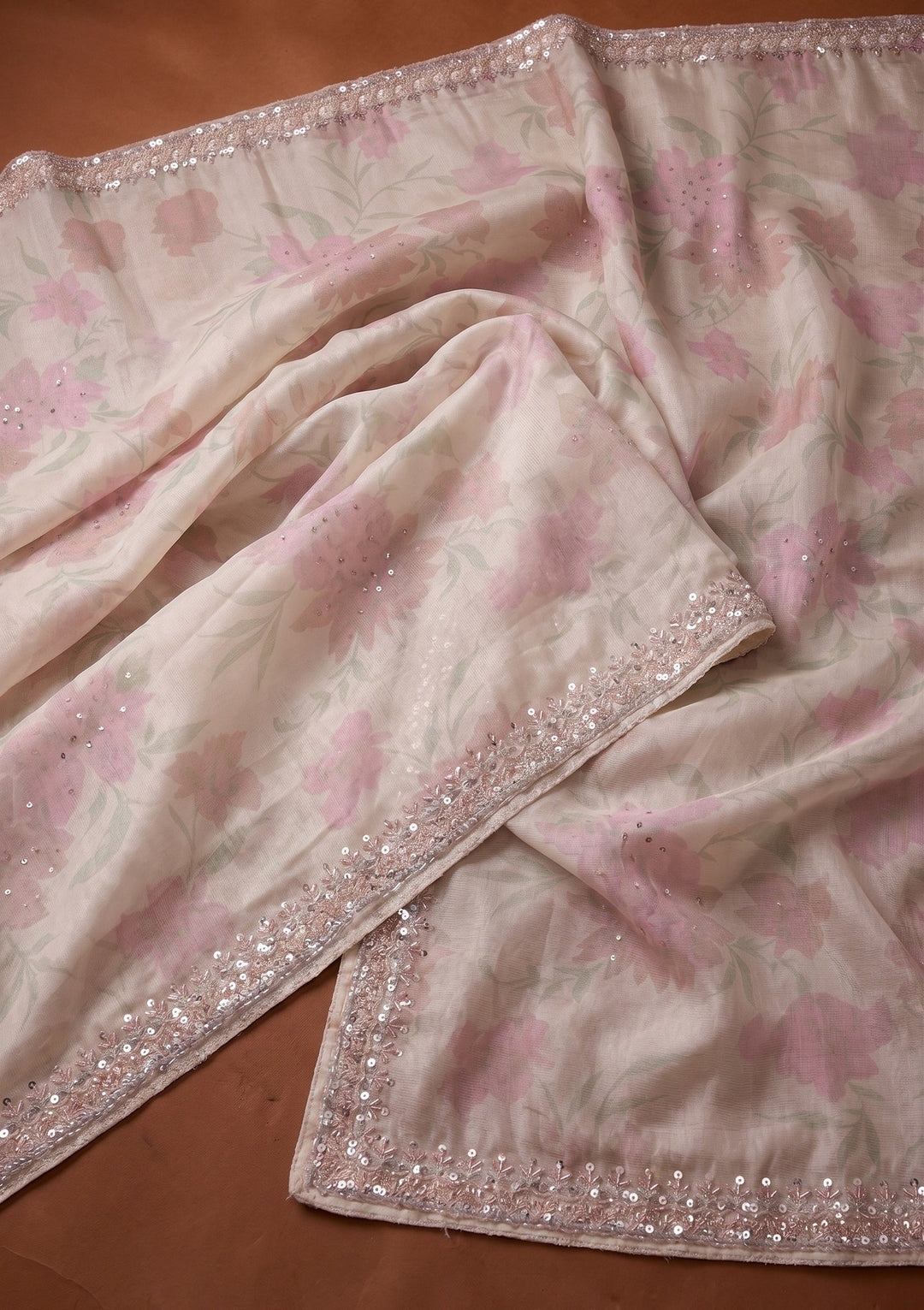 Off White Sequins Tissue Saree