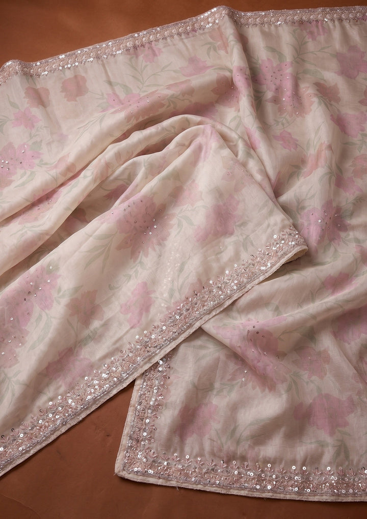 Off White Sequins Tissue Saree