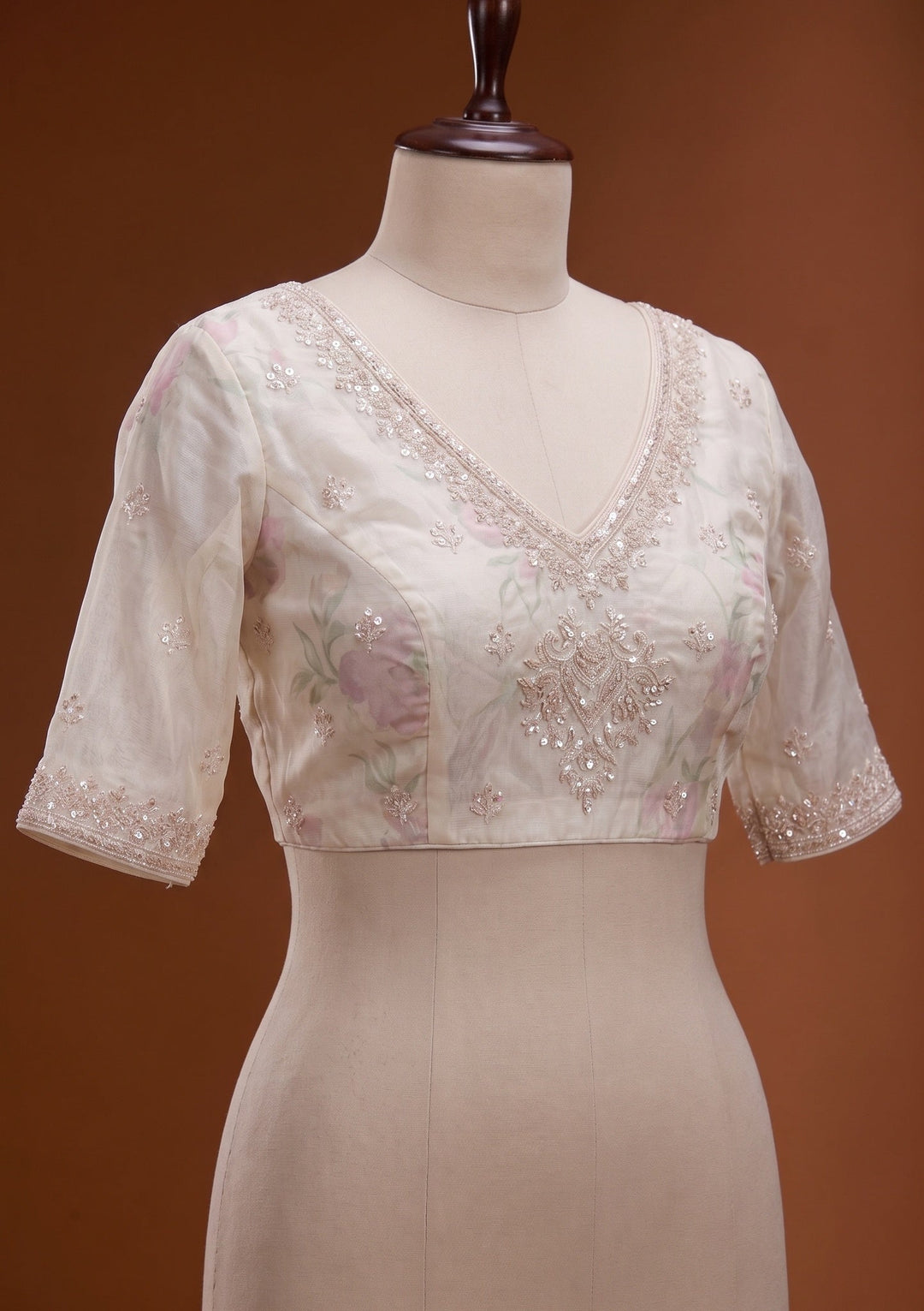 Off White Sequins Tissue Saree