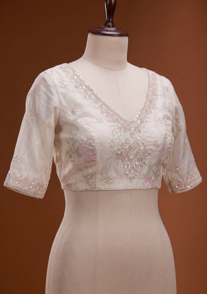 Off White Sequins Tissue Saree