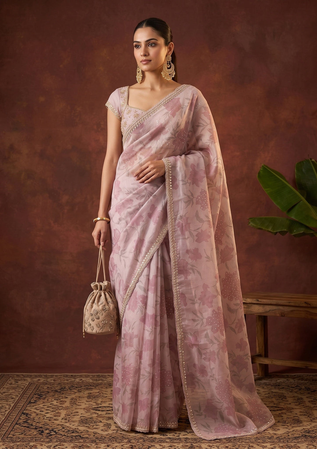 Mauve Cutdana Organza Saree