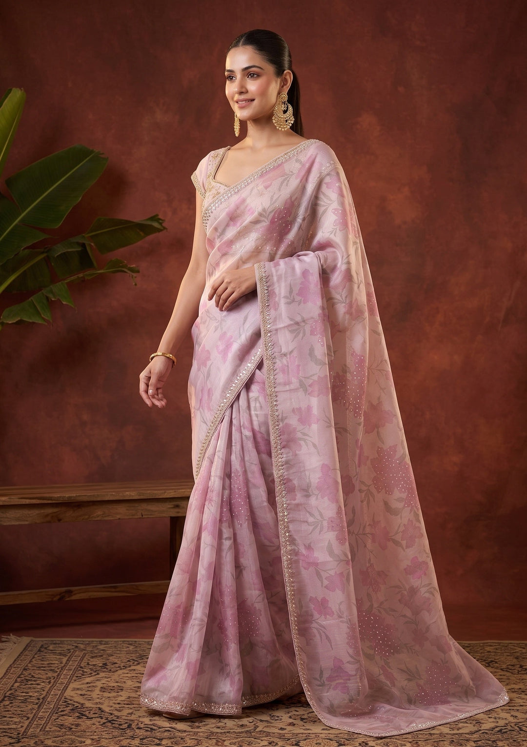 Mauve Cutdana Organza Saree