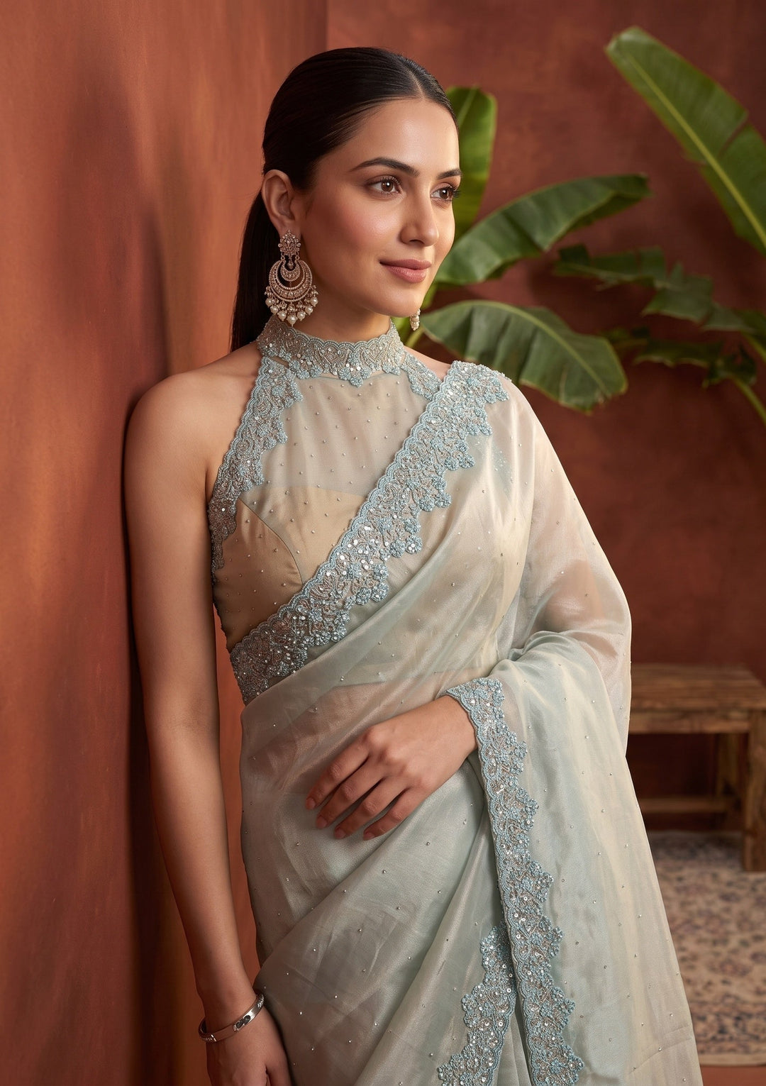 Blue Cutdana Tissue Saree