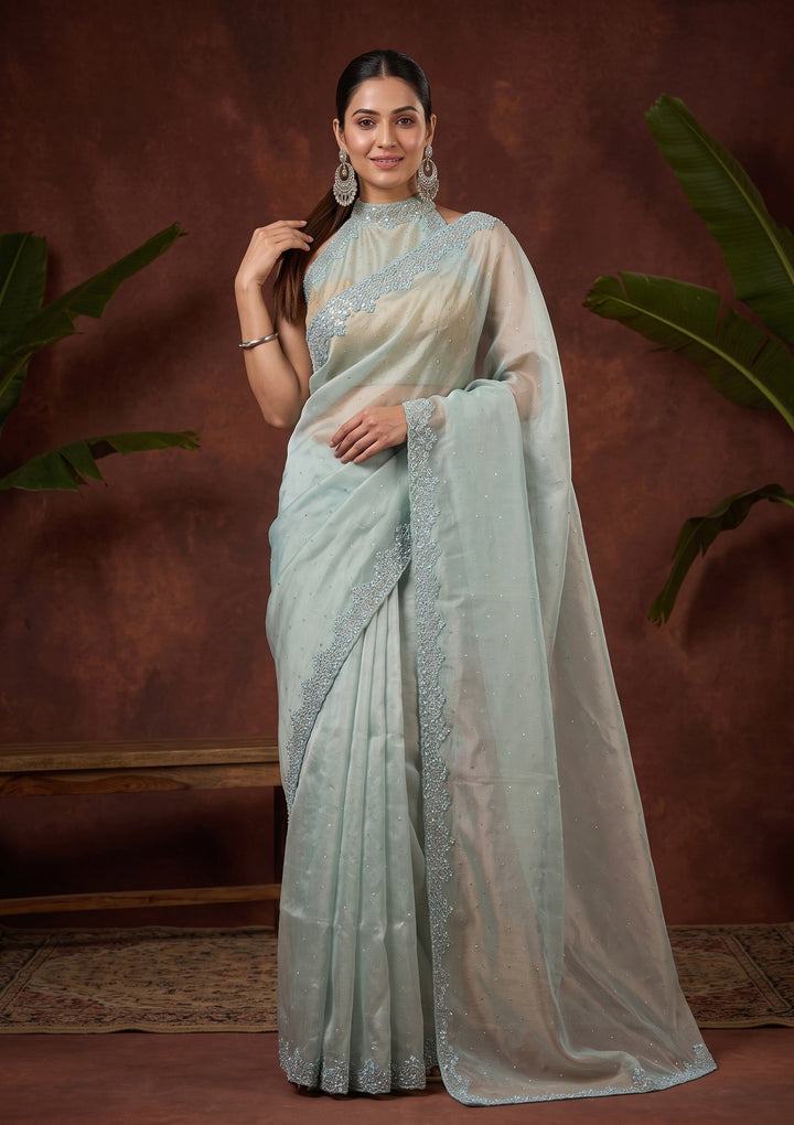 Blue Cutdana Tissue Saree