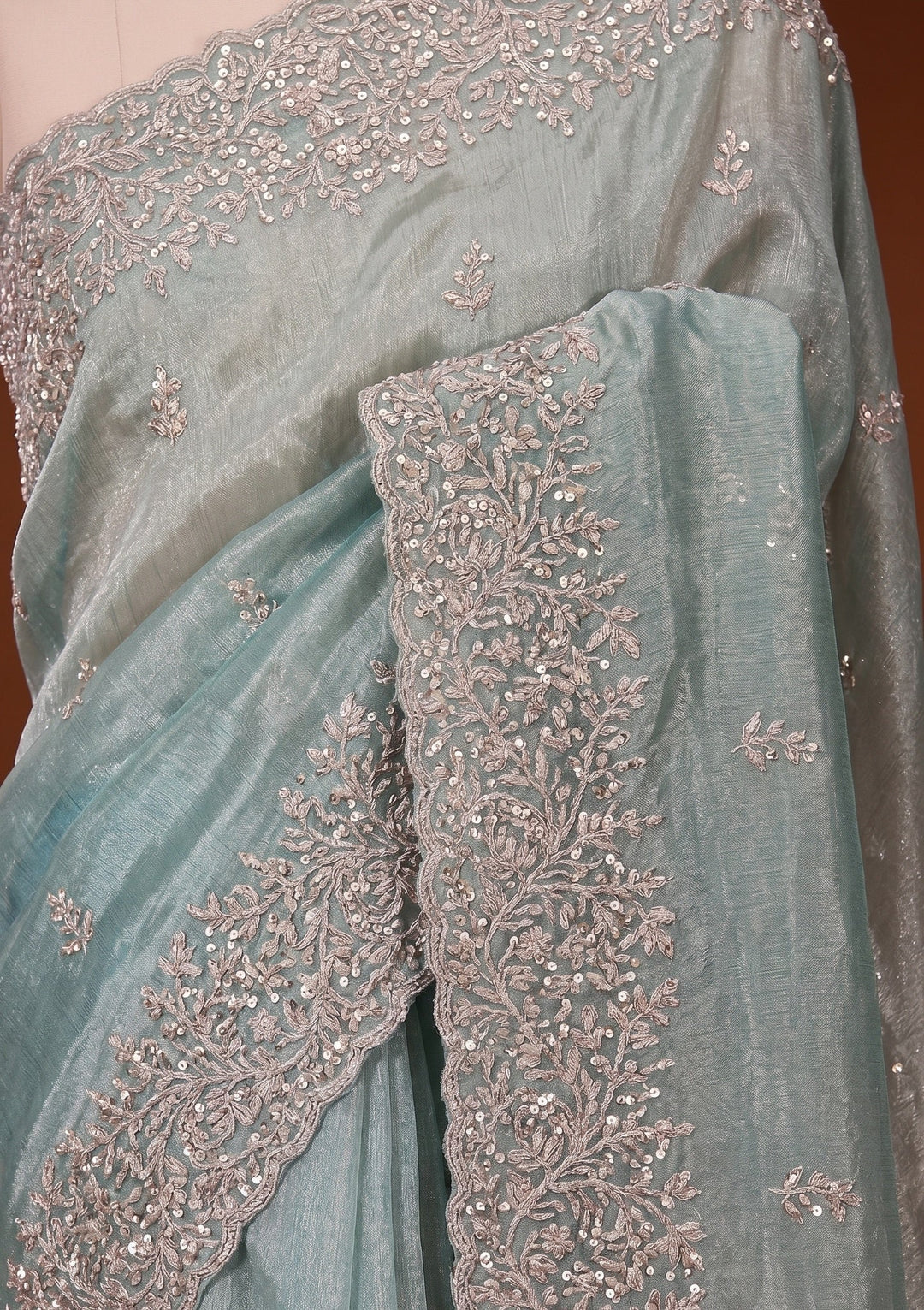 Sea Green Sequins Organza Saree