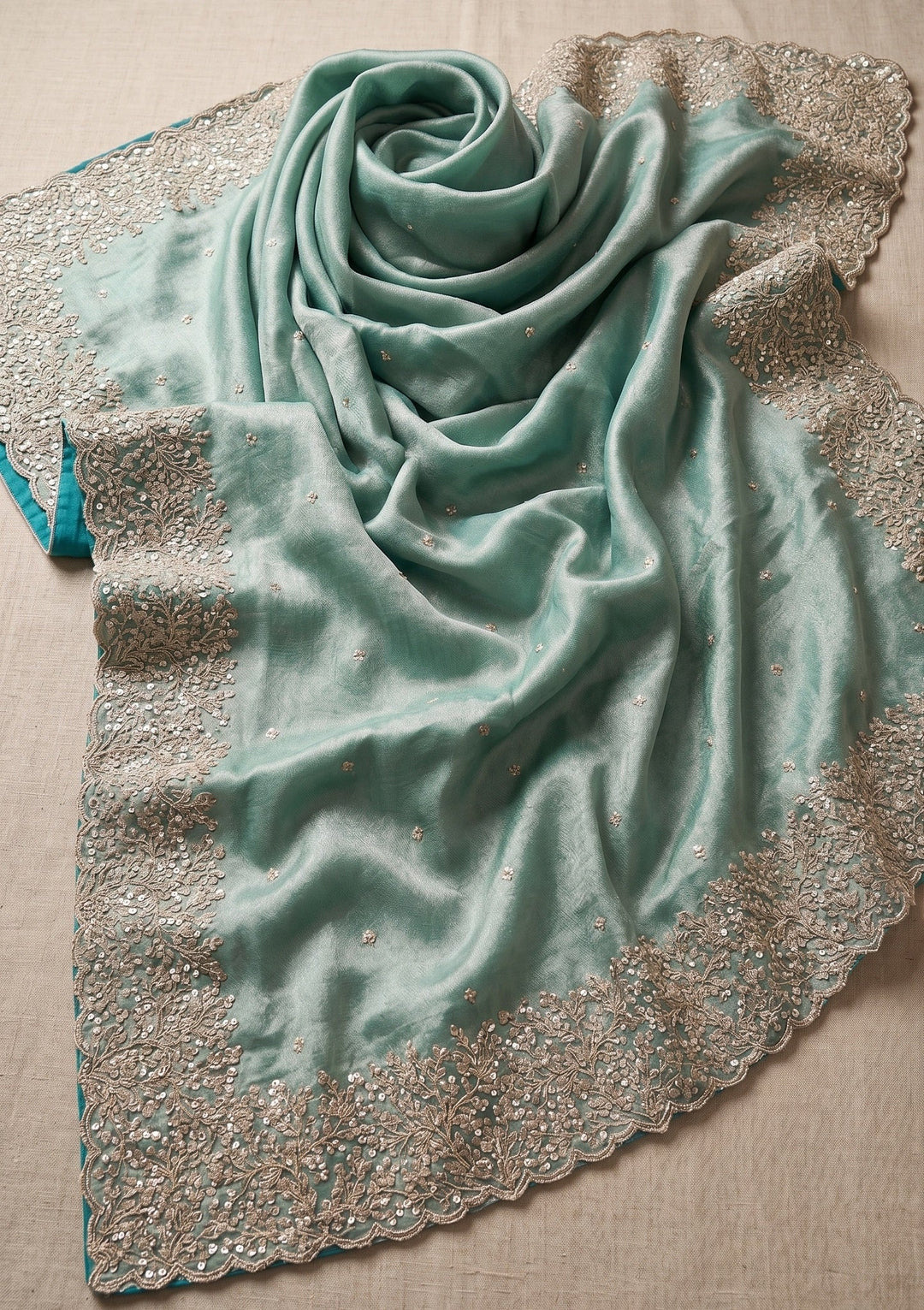 Sea Green Sequins Organza Saree