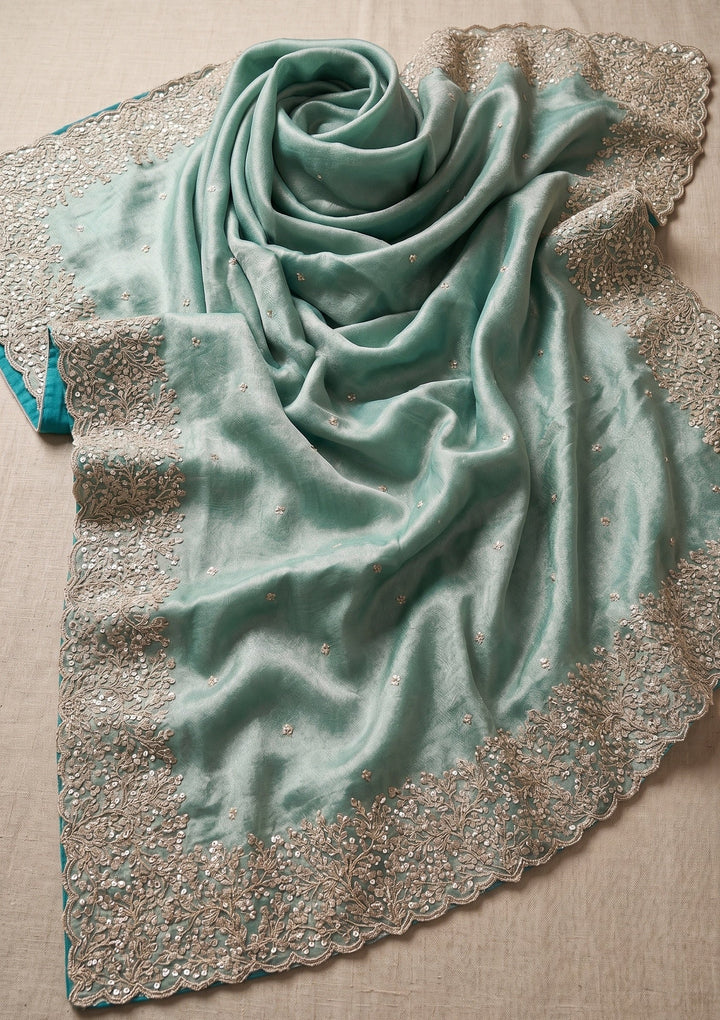 Sea Green Sequins Organza Saree