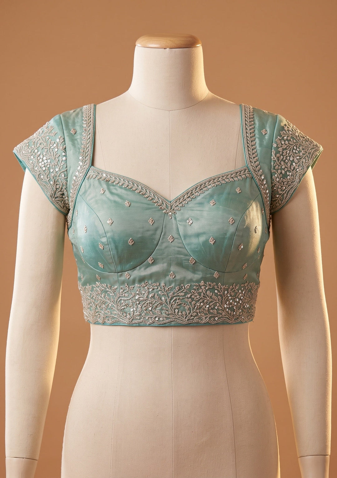 Sea Green Sequins Organza Saree
