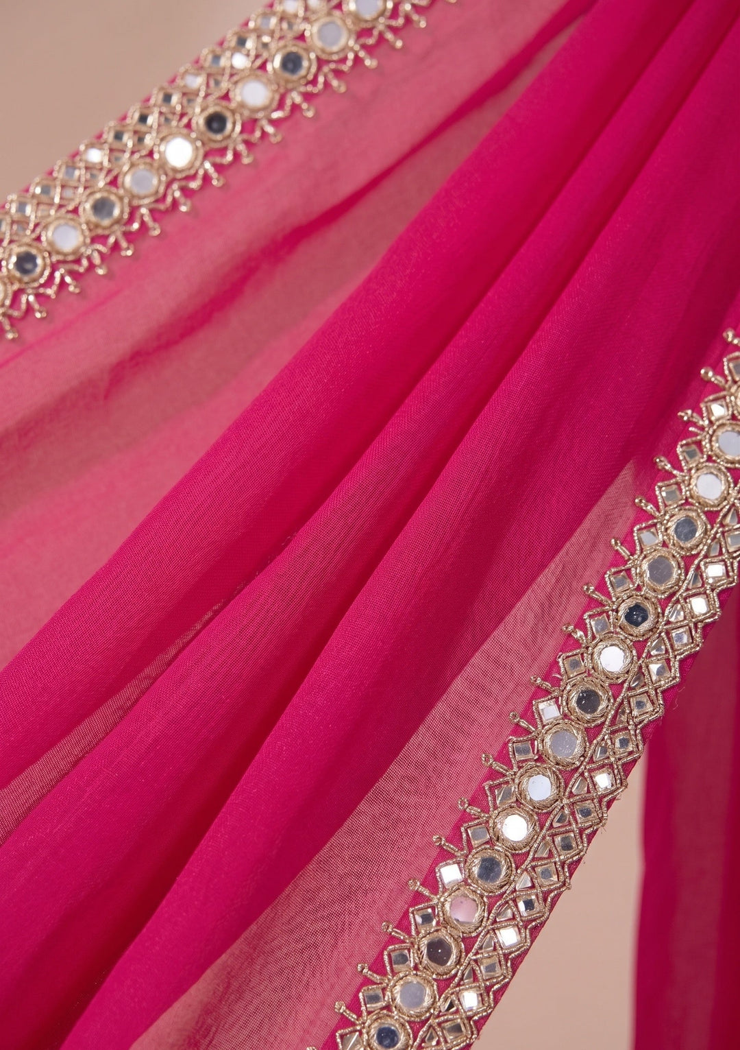 Rani Pink Mirrorwork Satin Saree