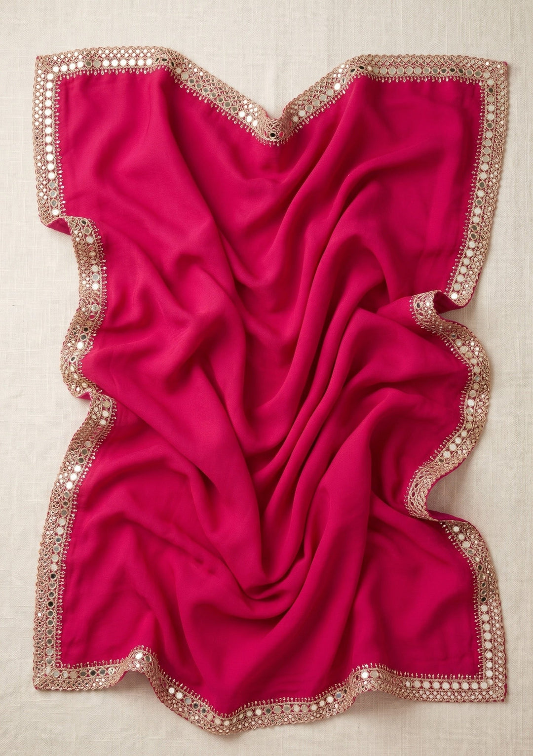 Rani Pink Mirrorwork Satin Saree