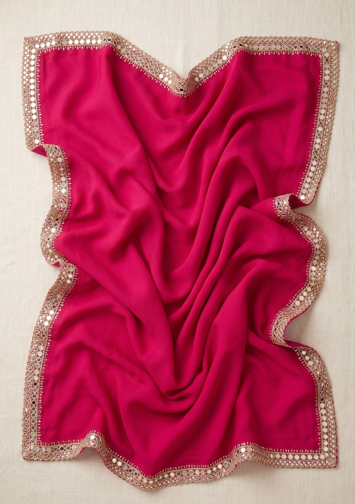 Rani Pink Mirrorwork Satin Saree