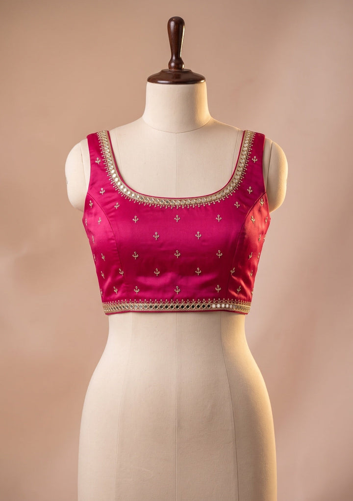 Rani Pink Mirrorwork Satin Saree