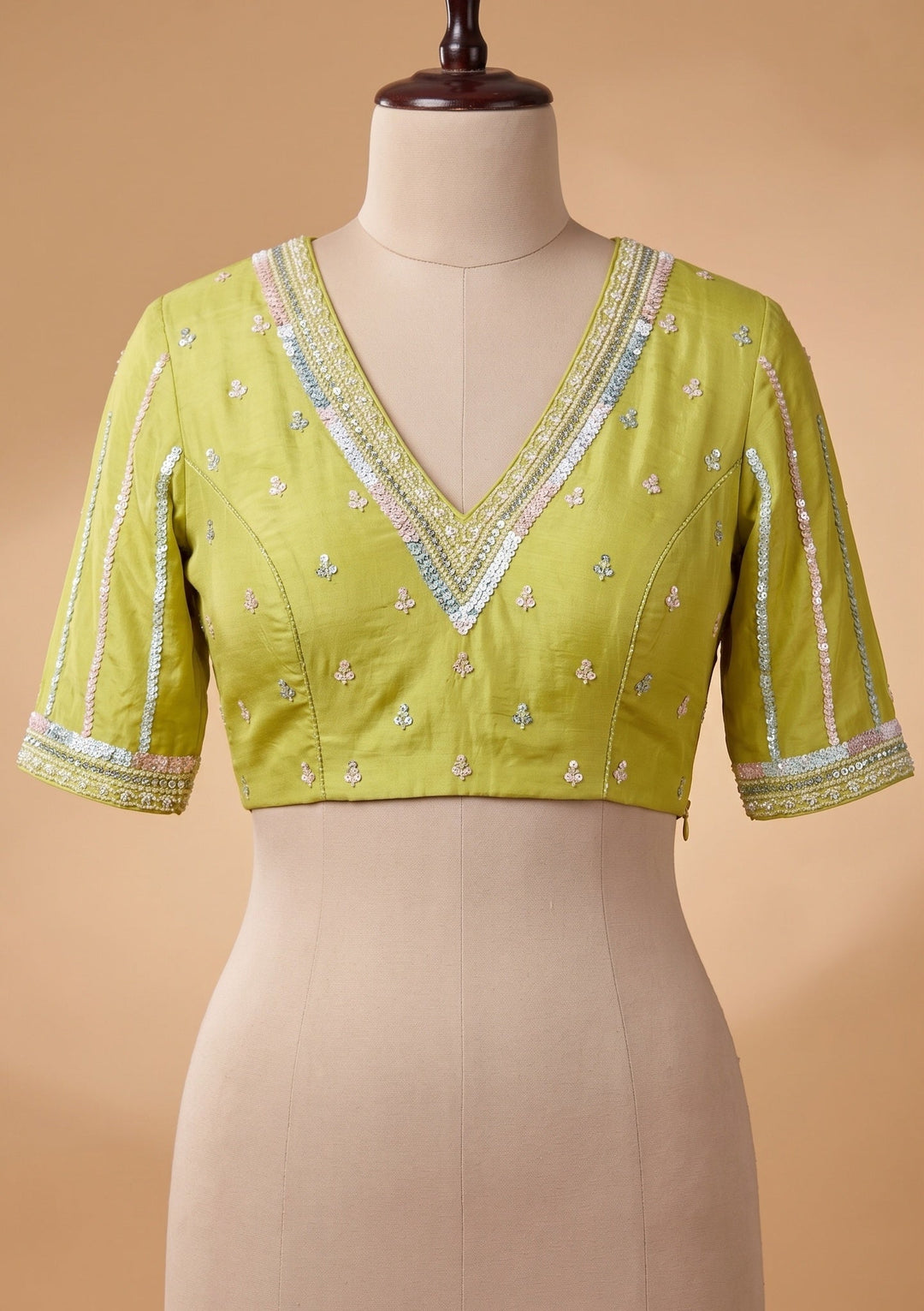Lemon Yellow Sequins Organza Saree