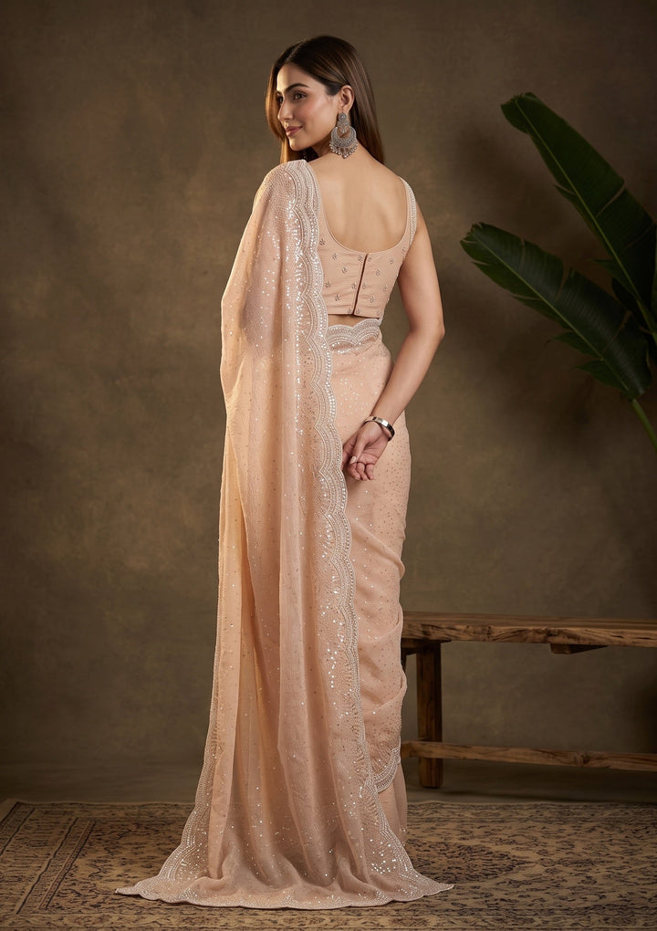 Beige Sequins Tissue Saree