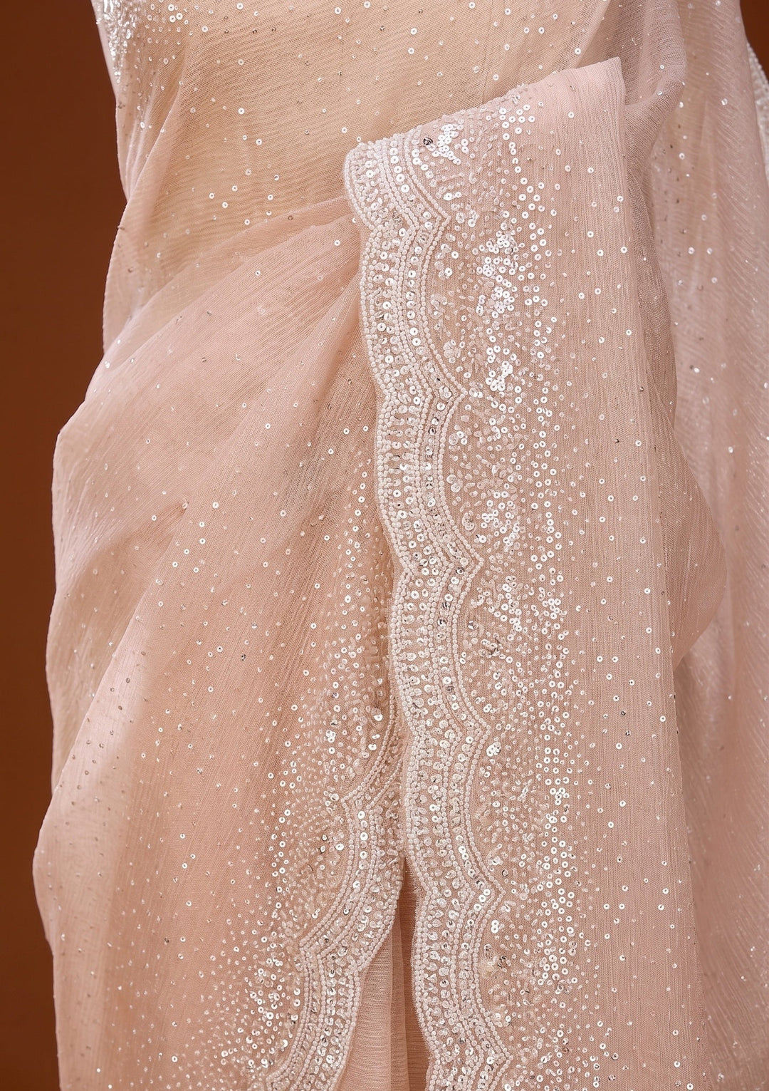 Beige Sequins Tissue Saree