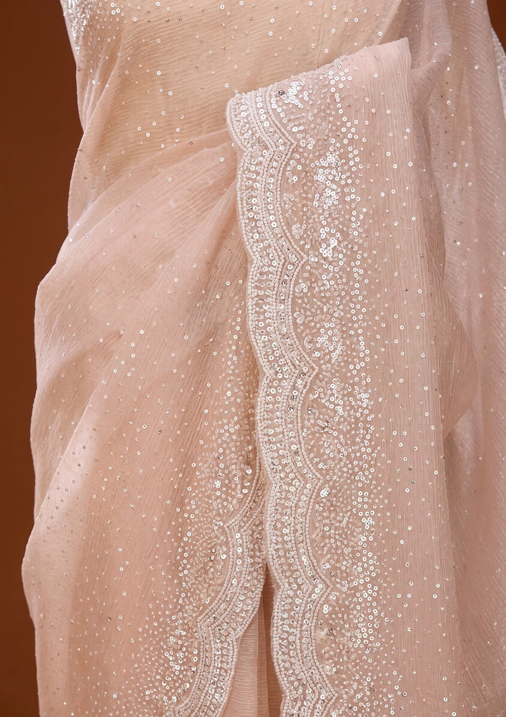 Beige Sequins Tissue Saree