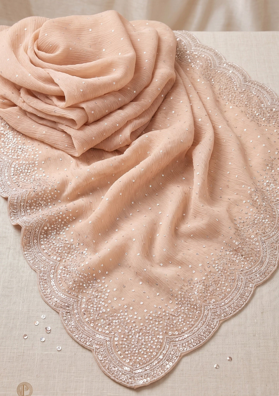 Beige Sequins Tissue Saree