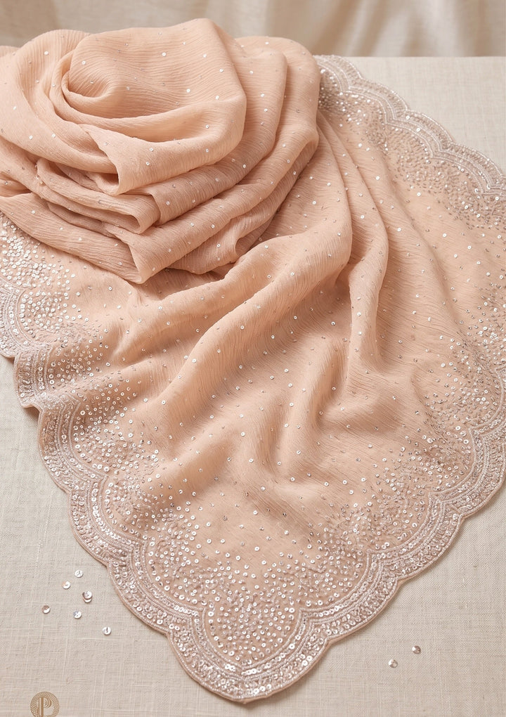 Beige Sequins Tissue Saree