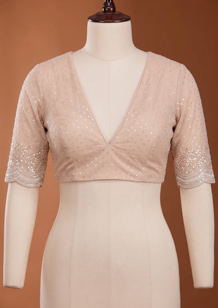 Beige Sequins Tissue Saree