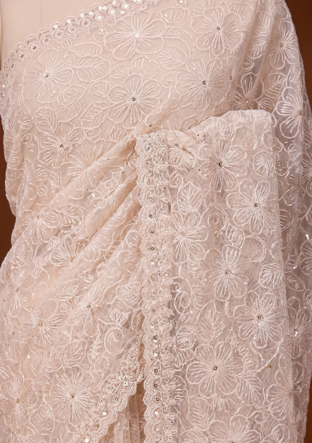 Beige Threadwork Organza Saree