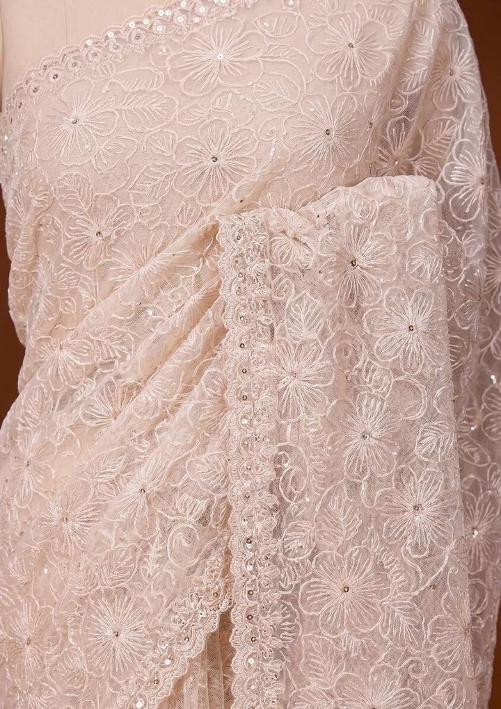 Beige Threadwork Organza Saree