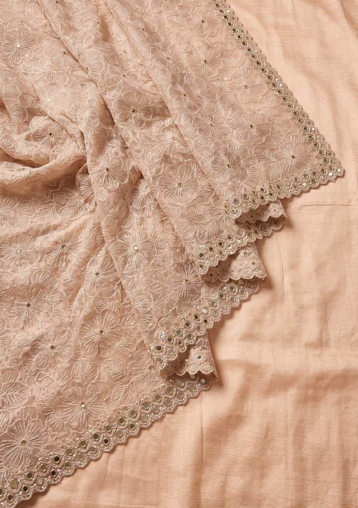 Beige Threadwork Organza Saree