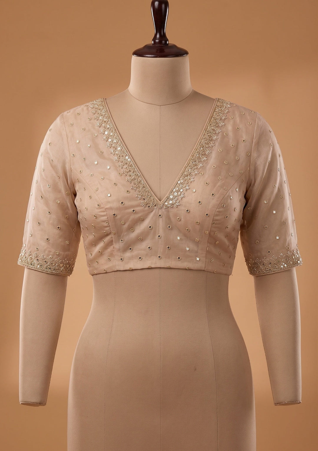 Beige Threadwork Organza Saree